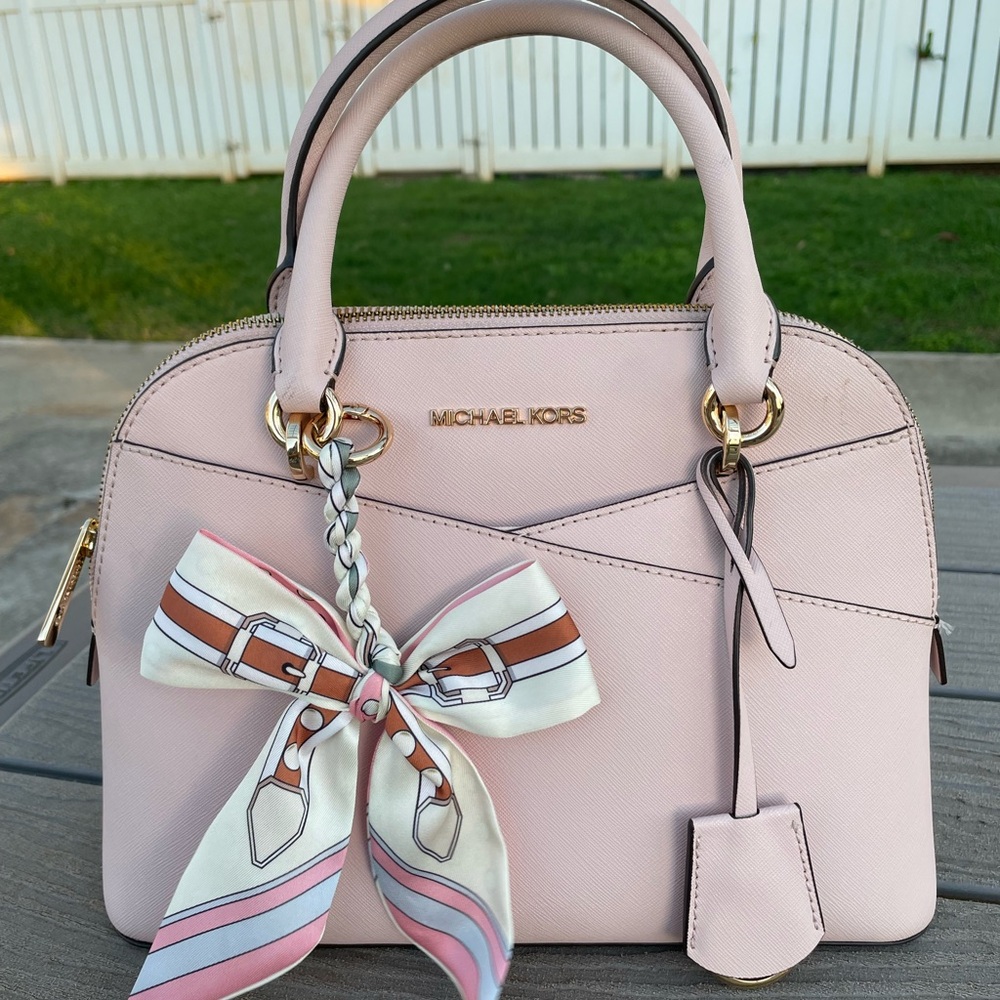 Michael Kors Pale Pink Saffiano Leather Satchel with Scarf